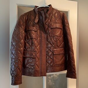 Large Eddie Bauer Brown Quilted Leather Jacket